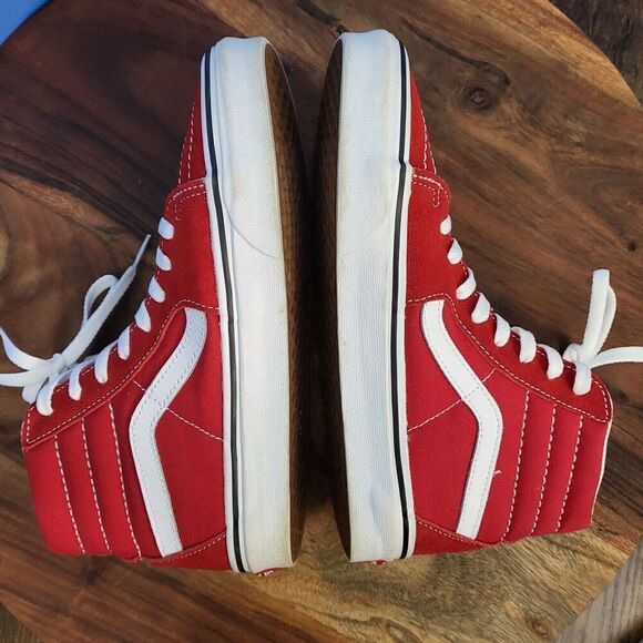 VANS Sk8-Hi Skate Shoe Size Women's 8.0, Men's 6.5 Hi-Top Suede Canvas Red EUC - Picture 7 of 12